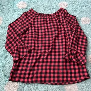 Crewcuts Kid Girls Shirt Checked Gingham Red Black Blouse Top 16 Holiday NWOT